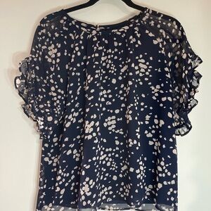Madewell Navy and Cream Patterned Blouse